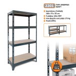 Μεταλλική ραφιέρα με ξύλο HDF Rivet C 180x75x35, 4x175kg κωδ. 2201