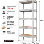 Μεταλλική Ραφιέρα με ξύλο MDF Praktik διαστάσεων 180x75x35 κωδ. 2315